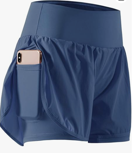 CADMUS 2 in 1 Women's Workout Shorts for Athletic Gym Running Shorts with Phone Pockets (Medium, 2 Pack: 06# Black & Navy)