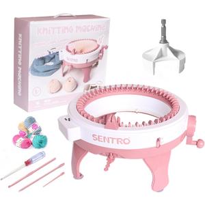 qooarker SENTRO Knitting Machine, 48 Needles Smart Weaving Loom Round Spinning Crochet Knitting Machines with Row Counter and Crank Handle Power Adapter with Hex Steel Bit for Automated Weaving