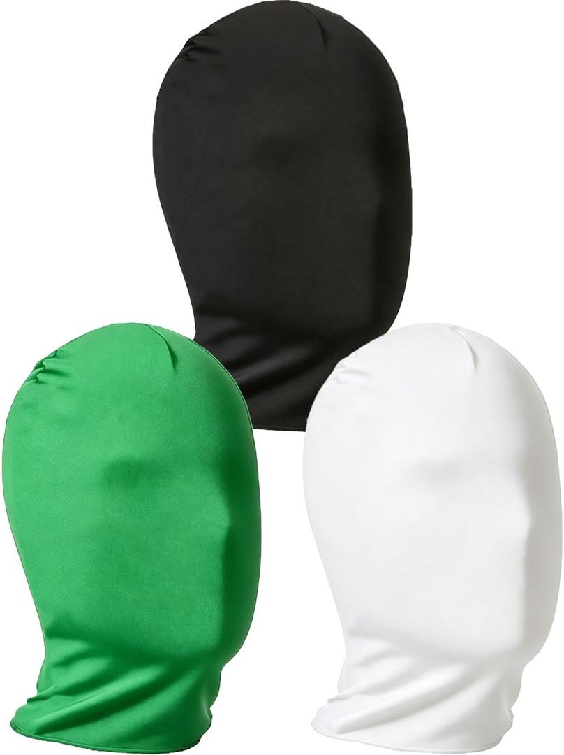 3 Pieces Full Face Mask, Stretchy Faceless Cloth Masks, Statue Inflatable Costume Accessory for Adult Men Women (Black)