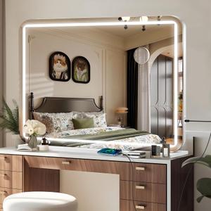 Ratsamee 40" x 30" Vanity Mirror with Lights, Led Makeup Mirror, Lighted Makeup Mirror with 3 Color Dimmable Lights, Smart Touch Screen Control, Aluminum Metal Frame,USB Charging Port