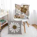 COMMINY Brown Grey Pillow Covers 18x18 Set of 6 Decorative Daisy Flower Throw Pillow Cover for Couch Modern Coffee Pillow Case for Patio Living Room Cushion Bed Farmhouse Home Decor