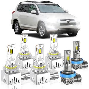 Fog Bulbs Fit for Toyota RAV4 2006-2012, Latest&Brightest High&Low Beam Fog Light Bulbs Combo 800% Brightness 6000K Cool White, CANbus Ready, Plug and Play, Pack of 6