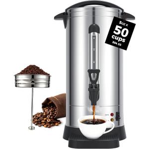 OSTBA 950W Commercial Coffee Urn 50 Cup / 8.3L 304 Stainless Steel Percolator Coffee Pot, Double-Wall Hot Water Dispenser Electric Coffee Maker Fast Brewing for Home, Office, Catering & Small Events (EXP 02/04/26)