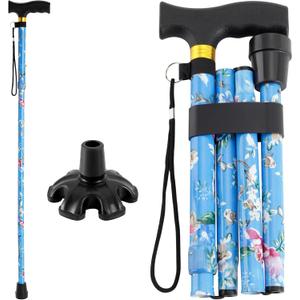 Walking Cane PANZHENG Cane for Man/Woman | Mobility & Daily Living Aids | 5-Level Height Adjustable Walking Stick | Comfortable Plastic T-Handle Portable Walking Stick Folding Cane