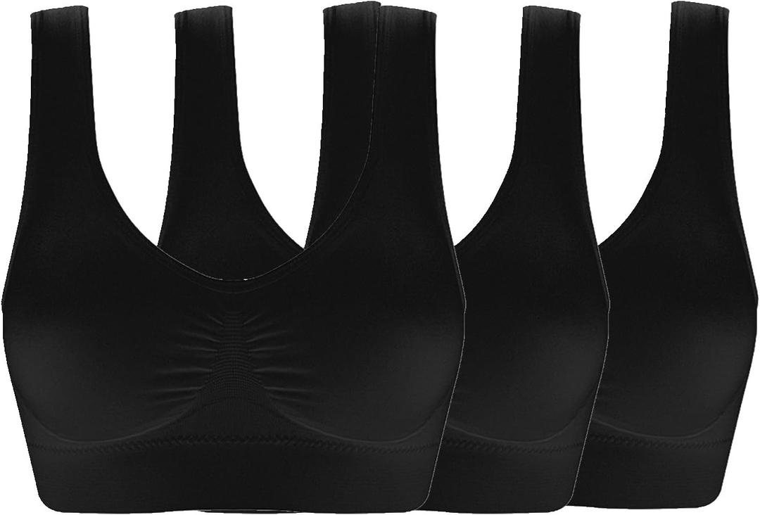 Women's Seamless Wire-Free Bra with Removable Pads (4X-Large, 3 Pack Black)