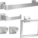 5pcs Bathroom Hardware Set, 16in Towel Bar Set, Including Square Towel Bar Square Towel Ring Toilet Paper Holder Towel Hooks, Set SUS304 Stainless Steel, Wall Mounted (Brushed Nickel)