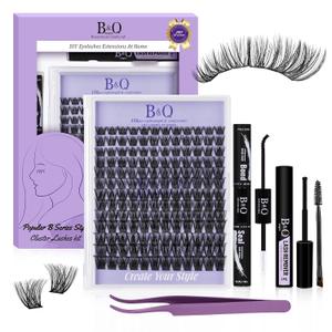 B&Qaugen Lash Extension Kit B05 Eyelash Extension Kit B&Q DIY Lash Extension Kit 156 PCS Lash Clusters 8-18mm Cluster Eyelash Extensions Kit with Lash Bond and Seal Lash Applicator Tool (Kit,B05)