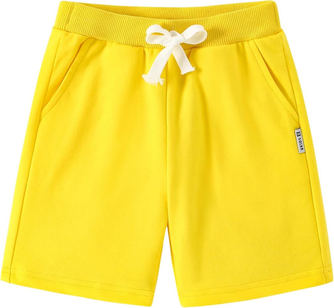 AIWUHE Toddler Boys Shorts Cotton Sport Shorts Summer Knee Length Solid Jogger Shorts Casual Pants Elastic Waist Short 2-7Y (Yellow)