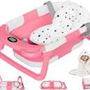 MoreFeel Collapsible Baby Bathtub for Newborn with Thermometer & 1 Hooded Towel & 1 Soft Floating Cushion,Portable Travel Bathtub with Drain Hole, Durable Foldable Baby Tubs for Infants to Toddler