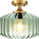 Mint Green Close to Ceiling Light Fixtures, Vintage Small Ceiling Light 11.02" Thickened Glass Hallway Lighting, Mid Century Modern Gold Chandelier Kitchen Ceiling Mount Lighting for Corridor