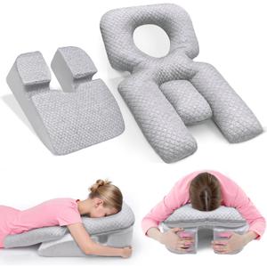 Face Down Pillow After Eye Surgery,BBL Pillow After Surgery Stomach Sleeping Pillow,Home Massage Pillows Faces Down with Shredded Memory Foam and Removable Cover (Gray)