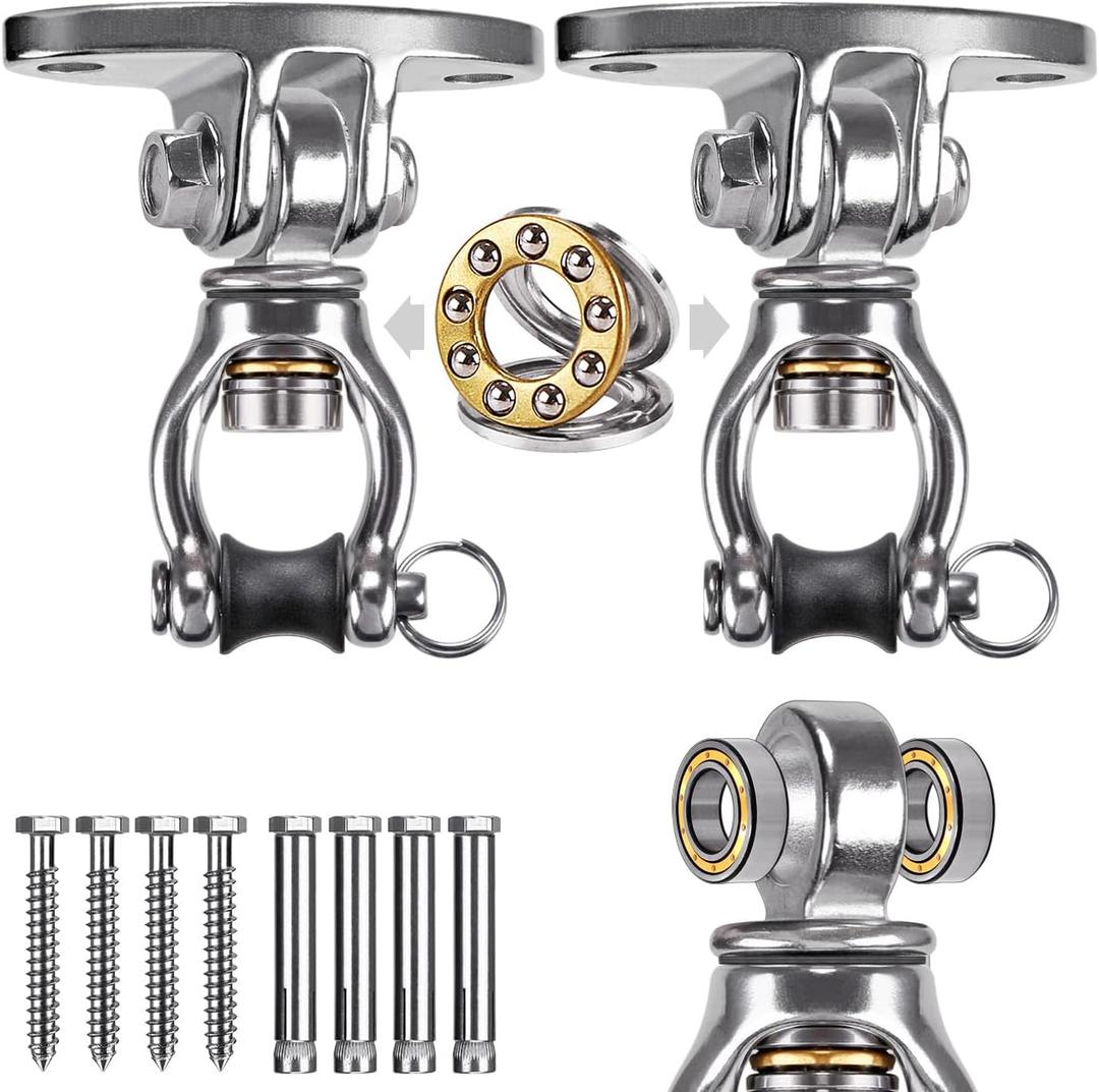 SELEWARE Silent Bearing Swivel Swing Hangers Stainless Steel Swing Hooks Ceiling Mount Swing Bracket for Aerial Yoga Silks Swing Chair Heavy Bag Swing Set Indoor Outdoor Swing 2 Pack