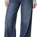 Women's Mid Rise Striped Baggy Barrel Jeans Wide Leg No Stretch Denim Pants, Size XSS (Blue)