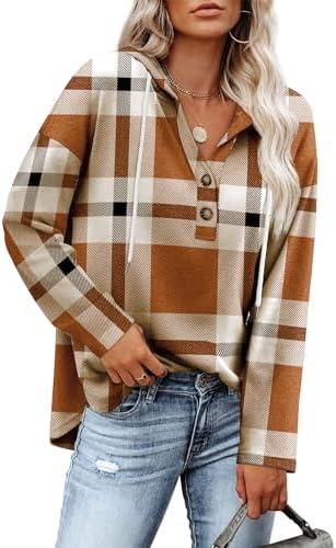 RUMIA Womens Tops V Neck Button Sweatshirt for Women Pullover Long SLeeve Shirts Fall Outfits 2025 Loose Fit, L