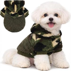DaFuEn Fleece Dog Sweaters for Small Dogs, Winter Hoodie Puppy Chihuahua Sweater, Dogs Clothes for Teacup Chihuahua Yorkie, Pet Apparel Clothing (Army Green, XS)