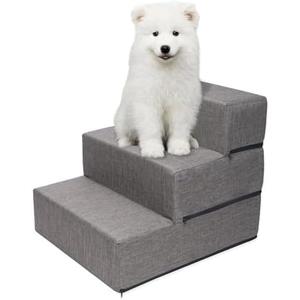 Elevon Dog Stairs for Bed 18" H, 3-Step Dog Steps for High Bed and Couch, Pet Steps for Small Dogs and Cats, Non-Slip Balanced Pet Ramp Indoor, Grey
