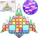 PicassoTiles 80 PCs Magnetic Tiles Travel Size Mini Version Building Block Construction Set for Kids Great Gift Ages 3+ Boys & Girls Preschool Kindergarten Montessori Playing Toys Stacking Fun PTM80