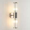 Brushed Nickel Bathroom Light Fixture, Industrial Up & Down Wall Vanity Sconce Indoor Farmhouse Glass Rods Bath Vanity Light Mirror Lighting Lamps Wall Mounted E12 Socket(Without Bulbs) (Brushed Nickel-A)