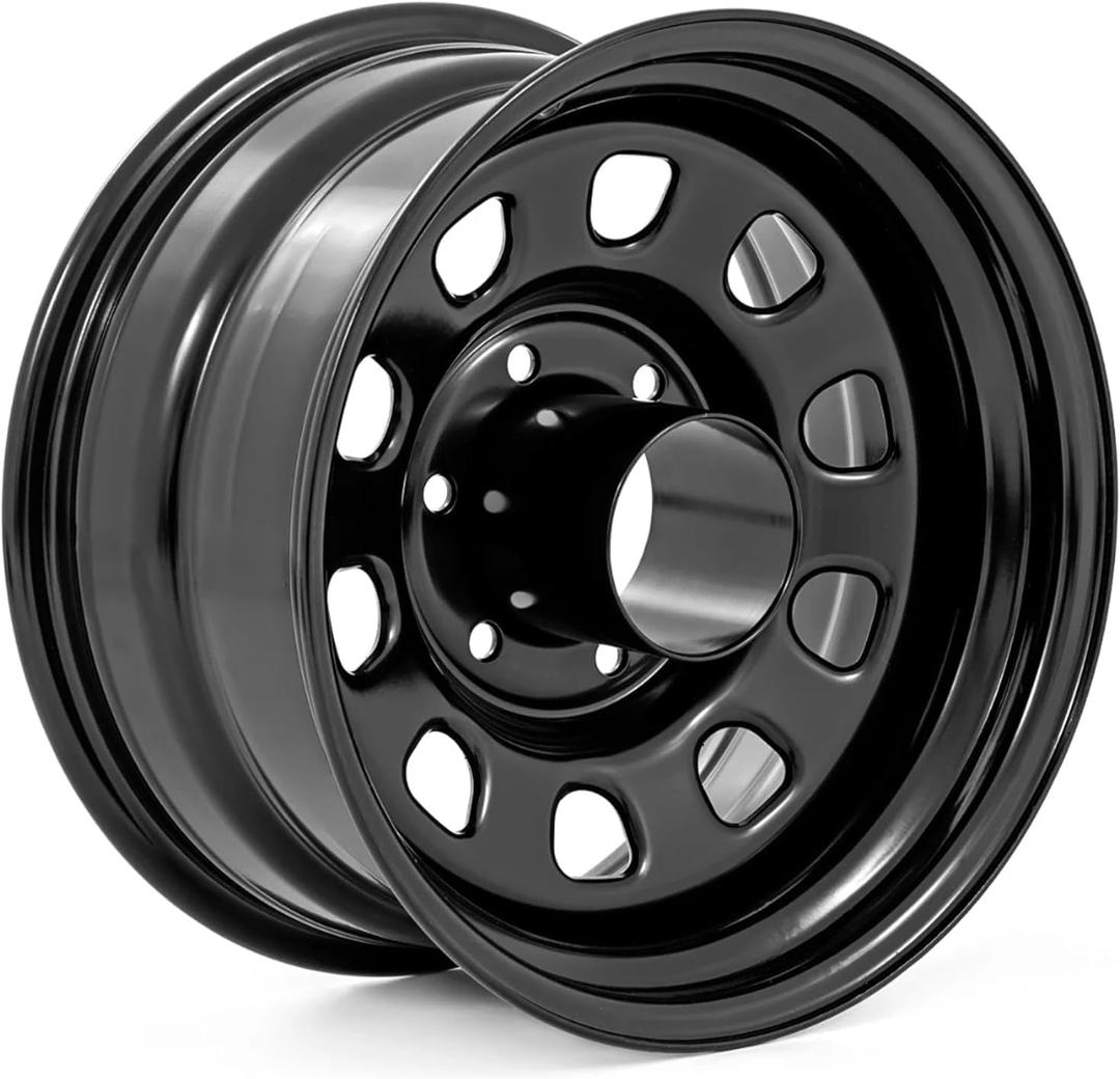 Rough Country Black Steel Wheel - 15x8, 5x4.5 Bolt Pattern, 19mm Offset, 3.30 Bore, Heavy-Duty D-Window Off-Road Rim for Trucks & Jeeps