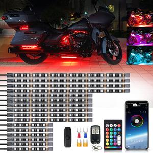 16PCS Segmented Motorcycle RGB LED Light Kits with Brake Turn Signal, Underglow Lights with APP/Dual Remote, Multicolor 12v Waterproof Underbody Neon Strips Lights for Harley Yamaha Suzuki