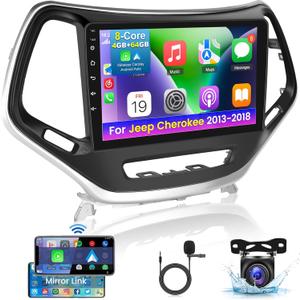 [8 Core 4+64G] Car Radio for Jeep Cherokee 2013-2018 with Wireless Carplay and Android Auto - 10.1 Inch IPS 1280 * 720 Touchscreen Android Car Stereo - DSP 32 EQ/WiFi/GPS + AHD Backup Camera