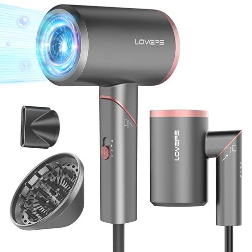 LOVEPS Hair Blow Dryer with Diffuser, 1800W Ionic Blow Dryer, Foldable Handle Travel Hair Dryer, Constant Temperature Hair Care Without Hair Damage, Rose Gold