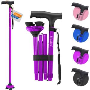 BigAlex Folding Walking Cane for Elderly Adjustable & Portable Walking Stick for Seniors,Pivoting Quad Base,Lightweight,Collapsible with Carrying Bag for Men/Woman