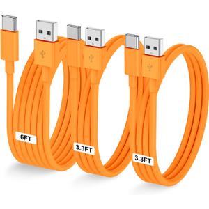 3-Pack Orange [3.3FT+3.3FT+6FT] USB A to USB C Cable，USB to USB C Car Carplay Cable for iPhone Air 17 16e 16 15 Pro Plus Pro Max，for Galaxy S25, for iPad Pro/Air/mini, for MacBook Pro/Air and More
