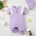SUNNY PIGGY Baby Girl Clothes Infant Sleeveless Jumpsuit One Piece Romper Newborn Overalls Outfits Bodysuit with Hat (6-12 Months, Purple-lace)