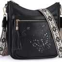 Medium Crossbody Bags for Women Trendy, Women's Butterfly Shoulder Handbags with Tassel (007-black)