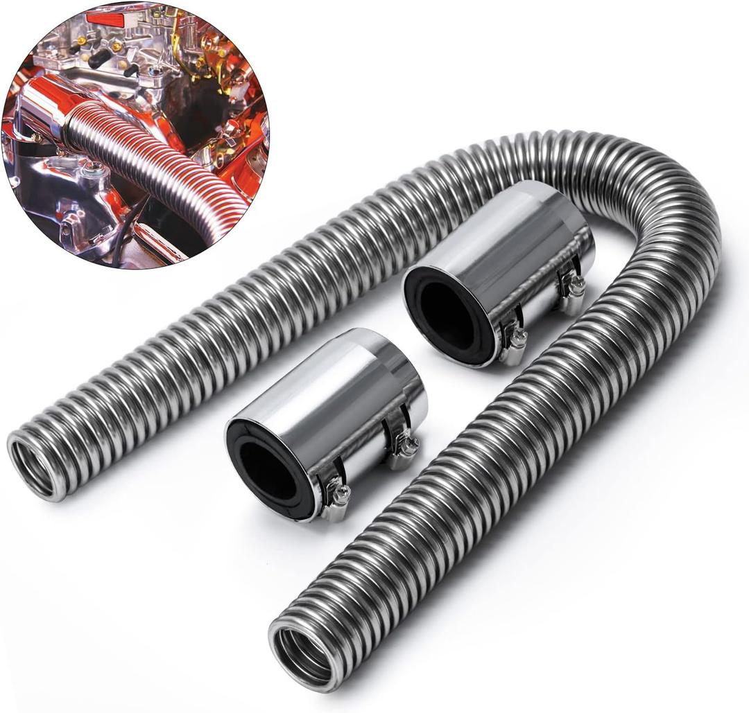 Universal 36" Stainless Steel Radiator Flexible Coolant Water Hose Kit W Cap Clamp Silver