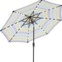 JEAREY 9FT Outdoor Patio Umbrella with Solar Lights, LED Lighted Pool Umbrella with Tilt and Crank, Outdoor Table Umbrellas for Deck, Yard & Market (Blue Green Striped)