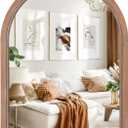 Arch Wood Mirror,22x30 inch Arched Rustic Farmhouse Natural Wooden Frame Boho Beads Wall Mirror for Bathroom,Living Room,Bedroom or Entryway