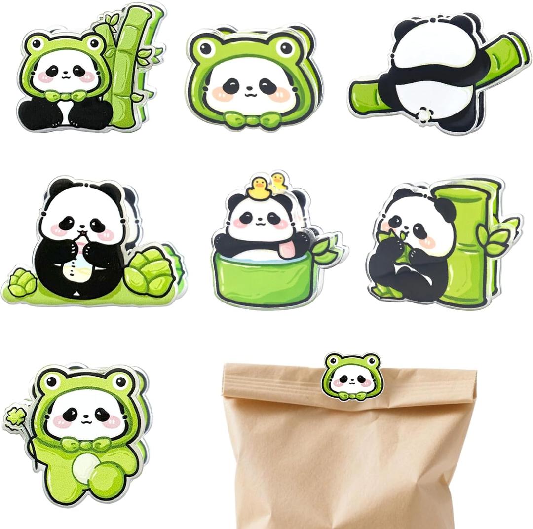 7 Pcs Panda Themed Chip Clips, Cute Animals Bag Clips for Food Storage Acrylic Airtight Seal Grip for Bread Bags, Snack Bags, Coffee Bags, Funny Home Office Clips Kitchen Accessories