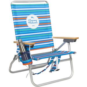 Tommy Bahama 4-Position, Extended 12.8" seat Height Easy in-Easy Out Folding Backpack Beach Chair, Logo Stripe