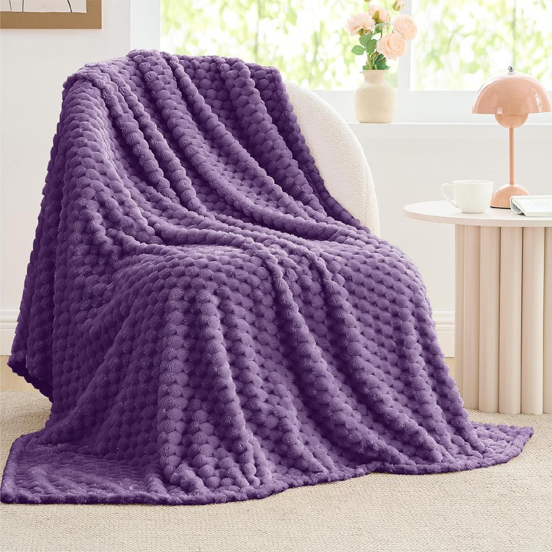 BEDELITE Fleece Throw Blanket for Couch & Bed - 3D Jacquard Decorative Purple Blanket, Super Soft and Cozy Warm Fuzzy Blanket All Seasons Suitable, 50x60Inches
