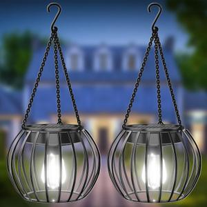 UBright Solar Powered Lights Outdoor Waterproof Hanging Lights for Outside 15" Metal Solar Lanterns Decorative Outdoor Garden Yard Patio Pathway Decor 2 Pack,Cool White (Large)