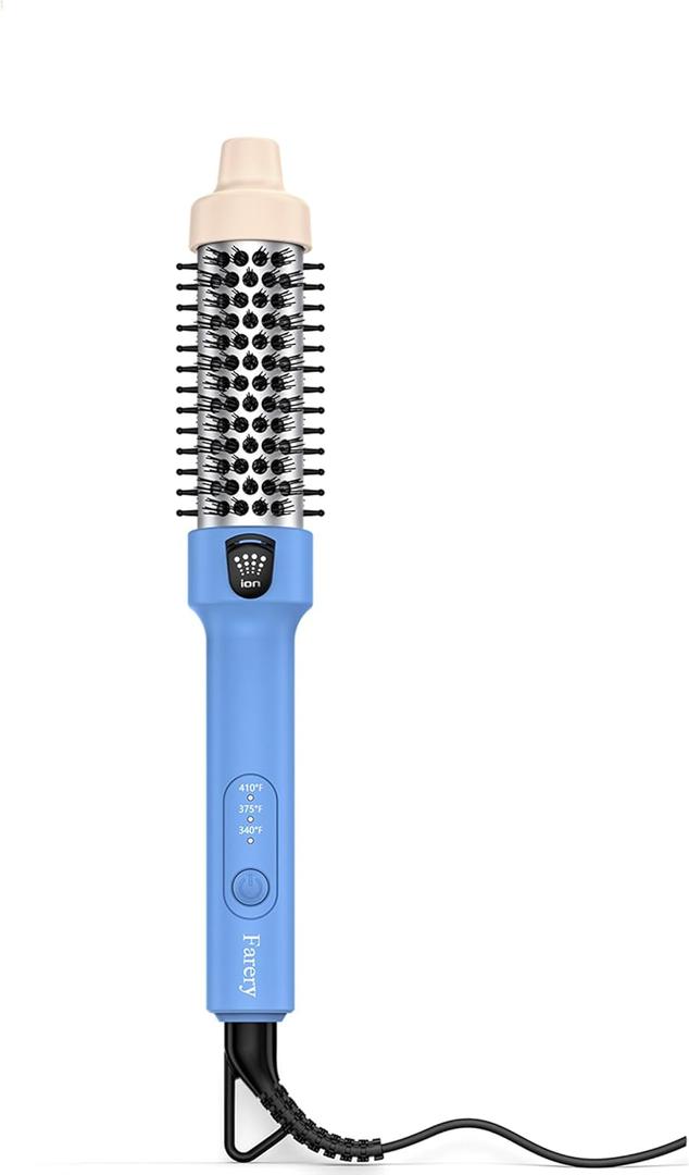 Farery Ionic Thermal Brush, 1.2 Inch Heated Curling Brush for Lob or Mid Back Hair, 3 Heat Settings, Tourmaline Ceramic Barrel, Dual Voltage Compact Size Hot Brush for Travel