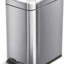 Home Zone Living 1.3 Gallon Small Bathroom Trash Can with Lid and Step Pedal, Stainless Steel Wastebasket with Slim Design for Home and Office, Silver, 5 Liters