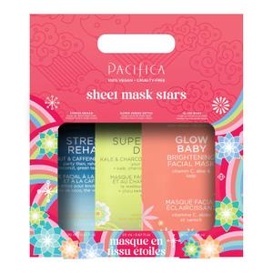 Pacifica 3-Pack Face Sheet Mask Variety Set  Brightening Vitamin C, Green Detox & Stress Rehab Hydrating Masks for Glowing Skin, Holiday Beauty Gift for Women Teens Girls, Vegan Clean Skincare