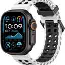 Breathable Ocean Band Compatible with Apple Watch Ultra 3/2/1 49mm,S11/S10 46mm,9/8/7 45mm,SE3/SE2/SE/6/5/4 44mm,3/2/1 42mm, Adjustable Silicone Band Breathable Sport Strap for Men Women (White/Black)