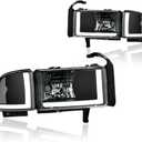 LED DRL Headlight Assembly, Compatible with 1994-2001 Dodge Ram 1500/1994-2002 Ram 2500 3500(DON'T Fit SPORT Models or Ram VAN Models) Headlights Kit, Headlamp Black Housing Clear Reflector