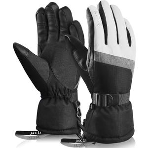 MCTi Ski Gloves,Winter Waterproof Snowboard Snow 3M Thinsulate Warm Touchscreen Cold Weather Women Gloves Wrist Leashes (Small, White)