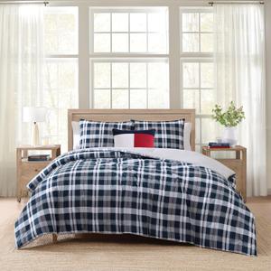 Tommy Hilfiger - Twin/Twin XL Comforter Set, Cotton Textured Bedding with Matching Sham, Medium Weight Bed Set, Oeko-TEX Certified (Dream Madras Blue)