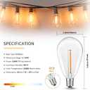 S14 Replacement LED Light Bulbs, Shatterproof & Waterproof 0.6W S14 LED Bulbs, Outdoor String Lights, E12 Base Patio Edison LED Light Bulbs, Warm White 2200K Plastic 70LM Non-Dimmable 50 Pack