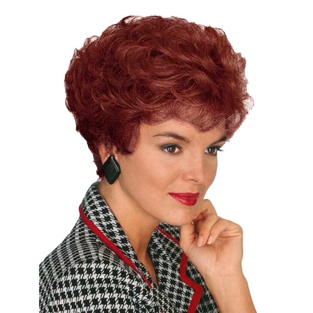 GNIMEGIL Synthetic Hair Auburn Wig With Bangs Womens Short Wigs Natural Curly Hairstyle Mommy Wigs Old Lady Costume Halloween Seniors Woman Red Shades Brown Wig