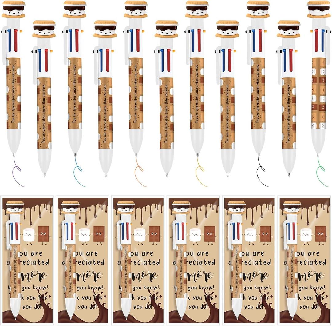 36 Sets Smore Marshmallow 6 in 1 Multicolor Ballpoint Pen Employee Appreciation Gifts Bulk Cute Funny Inspirational Gifts with Positive Bookmark for Friend Coworker