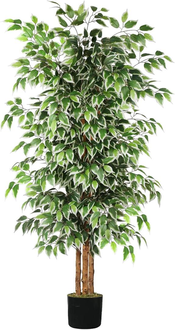 GTIDEA 6ft Artificial Tree Ficus, Tall Faux Trees Indoor with Natural Trunk and Fake Silk Tree Fake Plants for Home Winter Decor Living Room Outdoor Balcony House Office