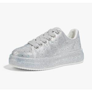 LUCKY STEP Rhinestone Sneakers for Women Platform Sparkly Glitter Bling Tennis Shoes Fashion Bedazzled Wedding Bridal Party Walking Sneakers, Size 6
