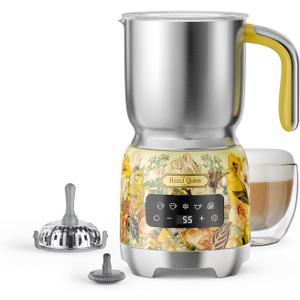 Hazel Quinn Milk Frother  Hot and Cold Detachable Milk Frother with Adjustable Temperature & Foam Thickness, Dishwasher Safe, for Latte/Cappuccino/Hot Chocolate, 400ML (13.5oz)  Floral Printed
